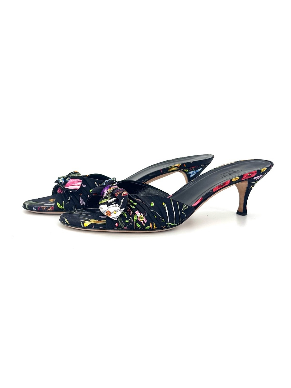 Vintage Gucci Flora Bow Slip On Kitten Heel Slip On Mules Sandals 7.5